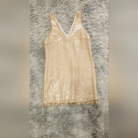 Cream Sequin Sleeveless Mini Party Dress - Picture 2 of 5